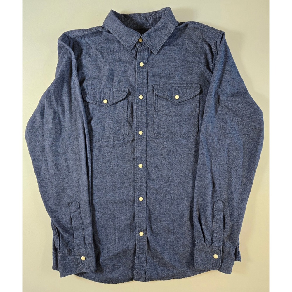 Mens Blue Twill Long Sleeve Button Down Shirt Two Pocket Navy Heathered
